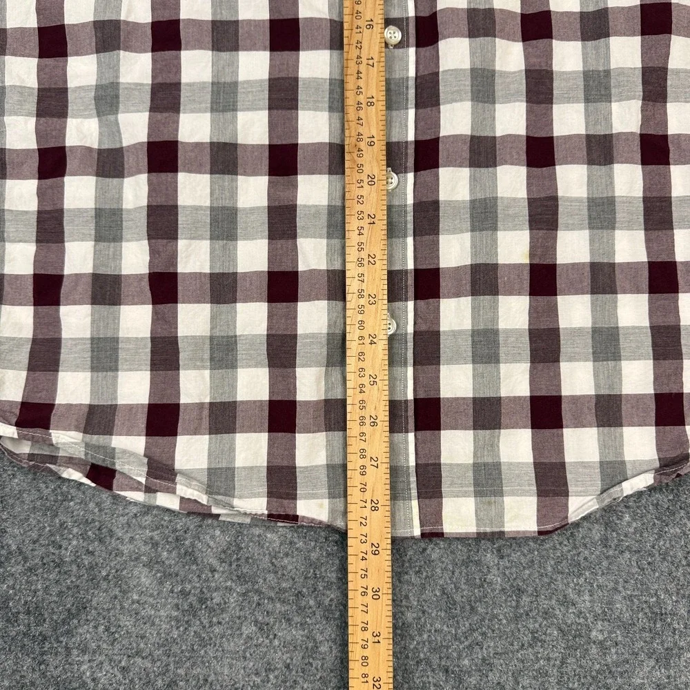 Banana Republic Soft Wash Slim Fit Plaid Button Down Shirt Men's L Burgundy Gray